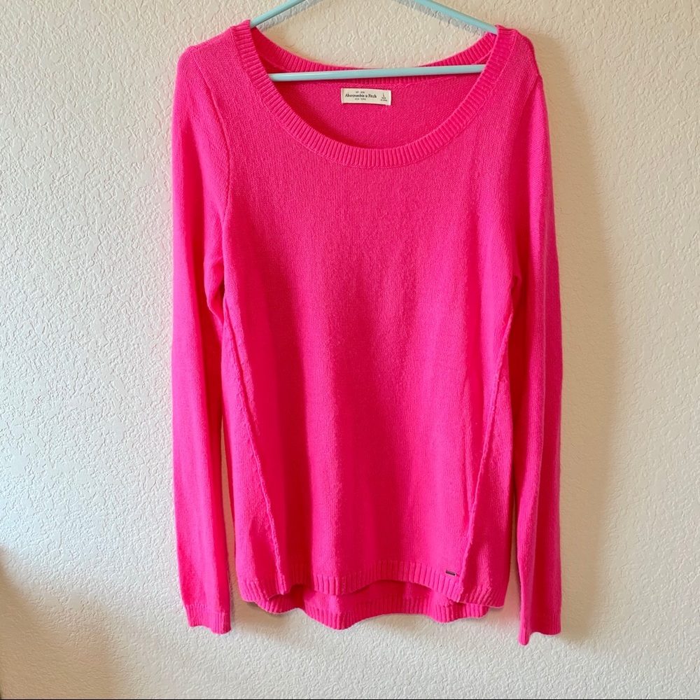 💗 ABERCROMBIE Neon Bright Pink Scoop Neck Sweater